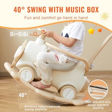 VEVOR 3 in 1 Baby Rocking Horse for Toddlers 1-3 Years,Rocking Horse with Detachable Balance Board and 4 Smooth Wheels, Support up to HDPE Material 80 lbs Kids Ride on Toy, 40° Swinging, White - Image 7