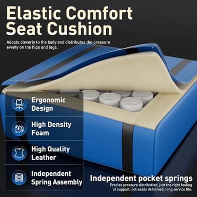 HLDIRECT Gaming Chair, Ergonomic Video Game Seat with 360° Swivel & Lumbar Massage, Computer Chair PU Leather Cushion for Adults Home/Office Use (Black & Blue) - Image 6