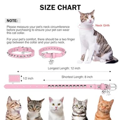 DILLYBUD Leather Cat Collars for Boy Girl Cats with Bell and Safety Elastic Belt, Personalized Rivets Stud Adjustable Safe Buckle Collar with Skull Charm for Kitty Small Pets, Halloween Cat Collar - Image 5