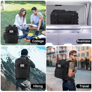 MOZETO TSA Approved Carry On Backpack, Extra Large Tactical Travel Backpack for Men, Airplane Approved Weekender Bag, Water Resistant Lightweight Laptop Daypack for Flight, Black - Image 7