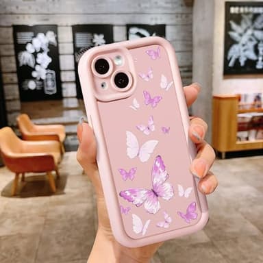 CASBST Compatible with iPhone 13 Case, Creative Flower Pattern Design Girls Women Liquid Silicone Cover, Thicker Frame Shockproof and Scratch-Resistant Soft Case for iPhone 13 - Butterfly Pink - Image 4