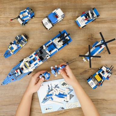 WishaLife 1169 Pieces City Police Station Building Kit, 6 in 1 Military Battleship Building Toy, with Police Cars, Boat, Airplane, Best STEM Construction Toy Gift for Boys and Girls 6-12 - Image 5