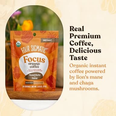Four Sigmatic Organic Mushroom Coffee | Instant Mushroom Coffee Mix with Lion's Mane, Chaga and Rhodiola for Better Focus and Immune Support | 30 Serving Bag - Image 3