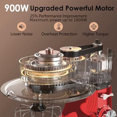 Kitchen in the Box Stand Mixer, 900W 8.5 QT Kitchen Electric Mixer, 10-Speed Large Capacity Tilt-head Food Mixer with Dough Hook, Wire Whip, Flat Beater & Splash Guard (Red) (Renewed) - Image 2