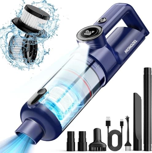 MONOZEL Handheld Vacuum Cordless - Car Vacuum Cleaner with Brushless Motor, 15000Pa Powerful Suction with LED Light, Type C Cable, 2 Fliters, Portable Hand Vacuum for Home, Car, and Office - Image 1