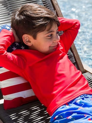 RUGGEDBUTTS® Baby/Toddler Boys Long Sleeve Rash Guard Swim Shirt w/UPF 50+ - Vintage Red, 10 - Image 3