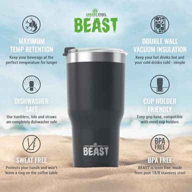 Beast 40 oz Tumbler Stainless Steel Vacuum Insulated Coffee Ice Cup Double Wall Travel Flask (Matte Black) - Image 6