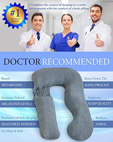 Pharmedoc Pregnancy Pillows, U-Shape Full Body Pillow – Removable Cooling Cover -Dark Grey – Belly and Back Support - Maternity Essential - Pregnancy Must Haves - Image 4