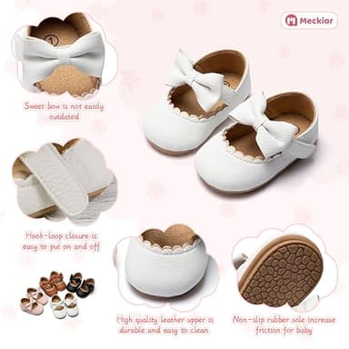 Meckior Infant Baby Girls Bowknot Mary Jane Flats Shoes Toddler Princess Wedding Dress Shoe Newborn Soft Rubber Sole Crib Sneaker Shoes - Image 5