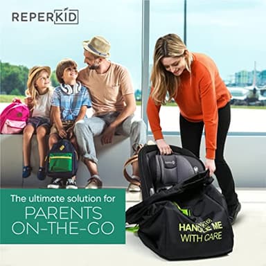 reperkid Car Seat Travel Bag for Airplane, Black and Green, 33" H x 18" W x 18" D, Fits Most Convertible, Booster and Infant Car Seats – Premium Waterproof Cover, Adjustable Shoulder Strap - Image 2