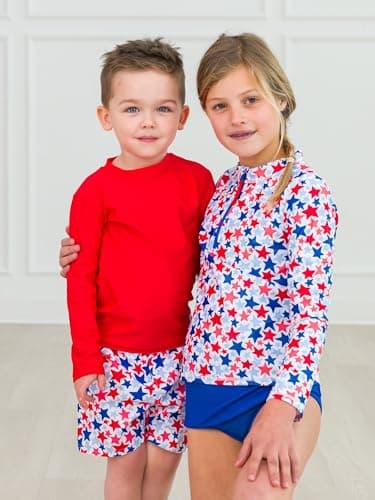 RUGGEDBUTTS® Baby/Toddler Boys Long Sleeve Rash Guard Swim Shirt w/UPF 50+ - Vintage Red, 10 - Image 4