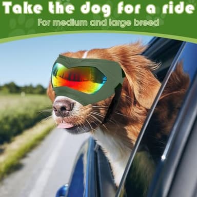 Dog Sunglasses, Dog Goggles for Large and Medium Breed with Adjustable Strap, UV Protection, Windproof, Waterproof, Dustproof and Snowproof, Dogs Eyes Protection, Wide Snout Rest, Soft Frame, Green A - Image 6