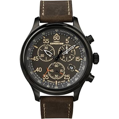 Timex Men’s T49905 Expedition Field Chronograph Black/Brown Leather Strap Watch - Image 1
