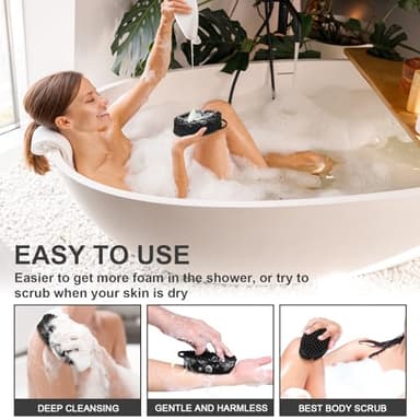 Metene Silicone Exfoliating Body Scrubber with Loop, Body Scrubber for Men and Women, Silicone Loofah for Shower, Soft Silicone for Shower and Bath Skincare Routine (Black) - Image 6