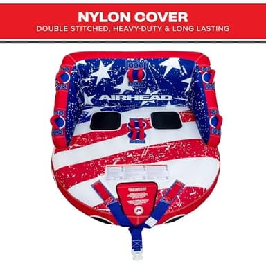 Airhead Big Mable, 1-2 Rider - Inflatable Towable Tube for Boating and Water Sports, Heavy Duty Full Nylon Cover & Zipper with EVA Foam Padding, Easy Inflating & Deflating - USA Stars & Stripes - Image 2