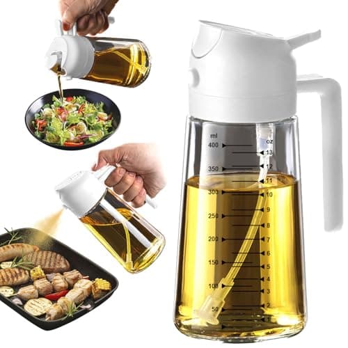 TrendPlain 16oz/470ml Glass Olive Oil Sprayer for Cooking – 2 in 1 Olive Oil Dispenser Bottle for Kitchen Gadgets and Air Fryer Accessories, Salad, BBQ - White - Image 1