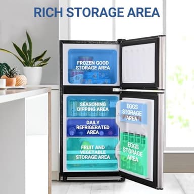 Zyerch FLS-90-SILVER Mini Refrigerator 4.0, Small, Adjustable Thermostat Compact Fridge with Freezer for Apartment, Dorm, Kitchen, Office, Silver, 3.6 Cu. Ft - Image 3