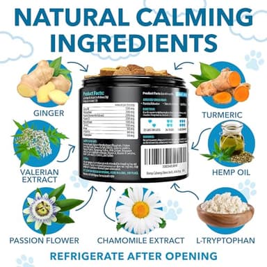 Hemp Calming Chews for Dogs with Anxiety and Stress - Anxiety Relief Chews for Storms, Fireworks, Thunder, Barking, Separation - Valerian, L-Tryptophan, Hemp Oil - Chicken - 120 Dog Calming Treats - Image 3