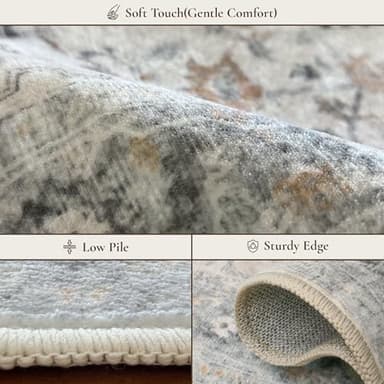 GENIMO 8x10 Area Rugs for Living Room, Machine Washable Non Slip Vintage Rugs, Low Pile Lightweight Chenille Print Rug for Bedroom, Dining Room, Home Office, Light Taupe Brown - Image 5