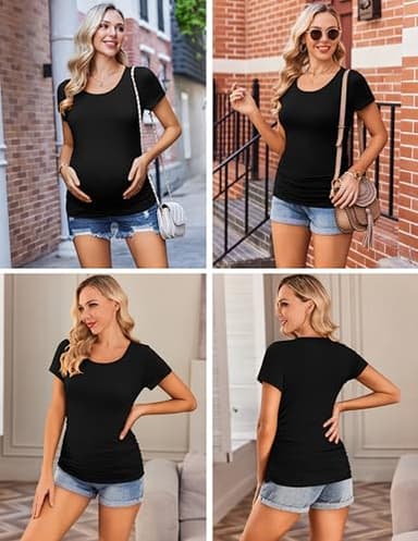 Ekouaer Womens Maternity Shirts 3 Packs Side Ruched Pregnancy Tee Top Tunic Blouse Casual Mama Clothes S-XXL - Image 3