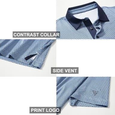 Golf Shirts for Men Dry Fit Short Sleeve Print Performance Moisture Wicking Polo Shirt Bluish Umbrella - Image 4