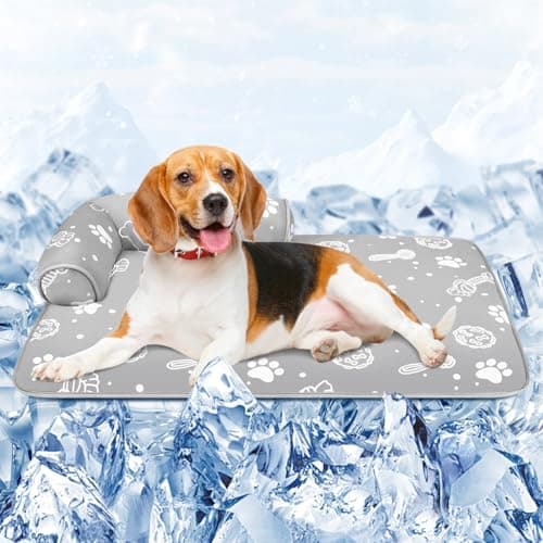 MH MYLUNE HOME Dog Cooling Mat with Supportive Pillows, 39"x28" Arc-Chill Fiber & Endothermic Color Changing Self Cooling Pad, Foldable & Washable Non-Toxic Summer Pet Blanket - Image 1
