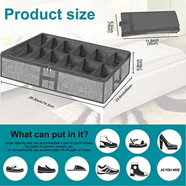 Meerainy Under Bed Shoe Storage Organizer for Closet 2 Pack- Fits 24 Pairs Underbed Shoes Rack Container Boxes with H Shap Sturdy Handles and Clear Window,Foldable Shoe Rack Holder,Grey - Image 2