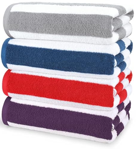 Utopia Towels Cabana Stripe Beach Towel, Oversized 100% Ringspun Cotton Pool Towels, Highly Absorbent Bath Towels for Beach (Red, Navy, Grey & Plum, 30X60 Inch - 4 Pack) - Image 1