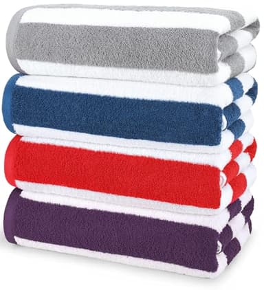 Utopia Towels Cabana Stripe Beach Towel, Oversized 100% Ringspun Cotton Pool Towels, Highly Absorbent Bath Towels for Beach (Red, Navy, Grey & Plum, 30X60 Inch - 4 Pack) - Image 1