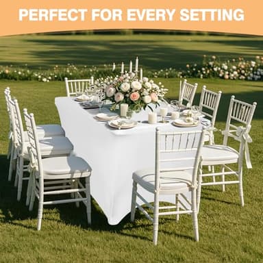 2 Pack 6 Feet White Spandex Tablecloth for Rectangular Tables, Fitted & Stretch, Washable, Wrinkle Resistant, Perfect for Event, Wedding, Party, Banquet, Cocktail, Festival, and Table Protector - Image 7