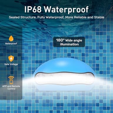 merloly LED Pool Lights,18W Smart RGB Dimmable Underwater Pool Light with APP Control &Timer, IP68 Waterproof 12V Nicheless Underwater Lights for Aboveground Inground Pools 32Ft Cord - Image 2