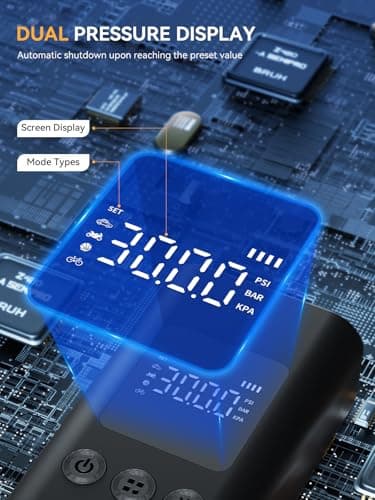 AIRSURE Tire Inflator Portable Air Compressor, 150 PSI Fast Inflation Cordless Air Pump with LED Light, Auto Shut-Off, Rechargeable Battery for Car, Motorcycle, Bike, and Sports Balls - Image 4