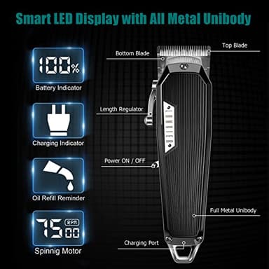 LANVIER Hair Clippers for Men, Professional 10W/7500RPM High Speed Barber Clipper for Hair Cutting and Grooming, Dual Voltage Cordless Hair Trimmer Kit with LED Display & Storage Case - Black - Image 6