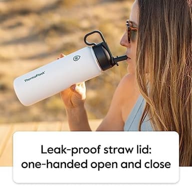 ThermoFlask 40 oz Double Wall Vacuum Insulated Stainless Steel Water Bottle - Reusable with Leakproof Chug & Straw Lids - Keeps Drinks Cold 24 hr/Hot 12 hr - Easy Maintenance - Gym/On-the-Go, Plum - Image 5