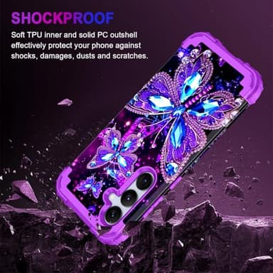 Miqala for Galaxy S25 5G Case,Glow in The Dark Three Layer Heavy Duty Shockproof Full Protection Hard Plastic Bumper+Soft Silicone Protective Case for Samsung Galaxy S25 6.2 inch,Dark Butterfly - Image 6