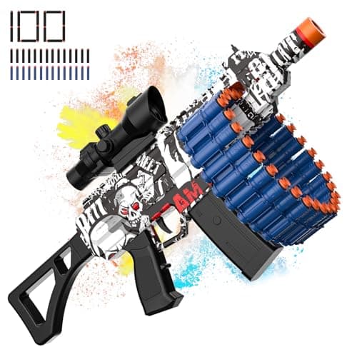 Electric Automatic Toy, JakMean Toy with 30 Dart Clips and 100 Foam Darts, Outdoor Shooting Games Toys for 6-12 Year Old Boys & Girls Adults, Presents for Birthday Xmas,White-Red - Image 1