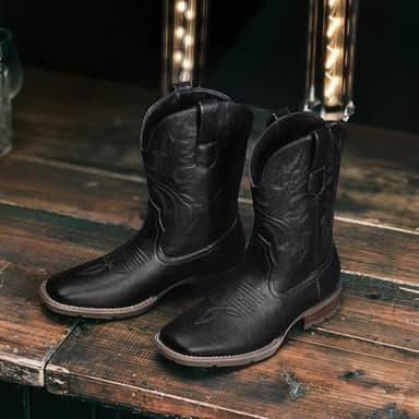 Lumeheel Cowboy Boots for Men - Western Square Toe Men's Black Boots with Classic Embroidered, Slip on Chunky Heel for Spring Fall 12.5M - Image 3