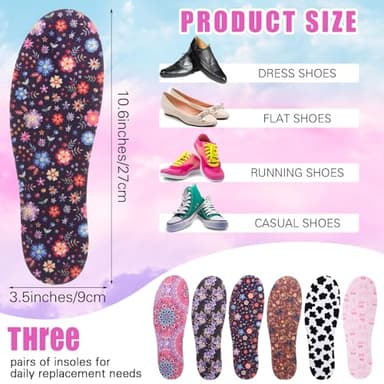 Velmitten 6 Pairs No Show Socks Sockless Shoe Liner Washable Barefoot Shoe Insoles No Slipping Inserts for Women Man (Vibrant Style) - Image 2