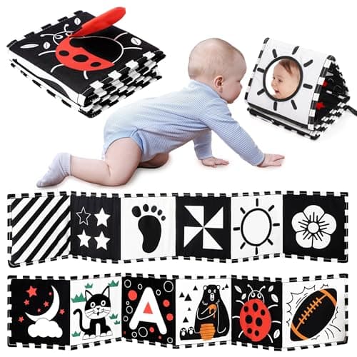 URMYWO Black and White Baby Toys, Tummy Time High Contrast Newborn Toys 0-3 Months, Soft Baby Book, Visual Stimulation Montessori Sensory Infant Toys 0-6-12 Months, Shower Gift for Boys Girls - Image 1