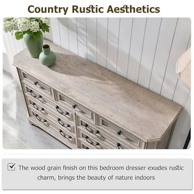 T4TREAM Farmhouse 9 Drawers Dresser for Bedroom, 54" Wide Wood Rustic Chest of Drawers with Natural Texture, Vintage Design, Storage Dressers Organizer for Bedroom, Living Room, Light Rustic Oak - Image 4