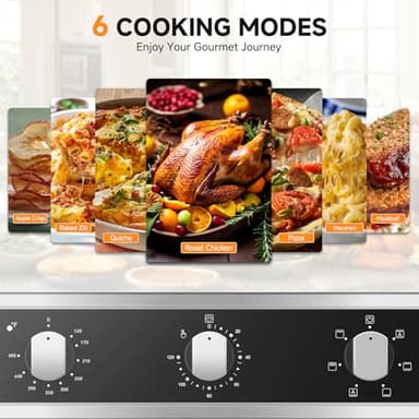 Wall Ovens 24 inch Electric, AMZCHEF 24 inch Wall Oven, 2200w Single Wall Oven with 6 Cooking Modes, 2.5 Cu.Ft. Electric Wall Oven, Convection Oven with Mechanical Knobs Control, Stainless Steel - Image 4