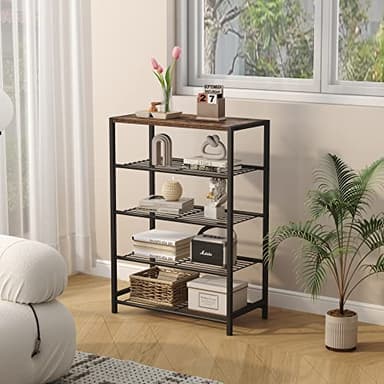 HOMEFORT 5-Tier Shoe Rack, Shoe Storage Shelf with MDF Top Board, Shoe Rack Organizer, Each Tier Fits 3 Pairs, Entryway Shoe Stand with Sturdy Shelves, Rustic Brown - Image 4