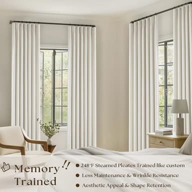102 Inches Long Pinch Pleated Linen Blackout Curtains for Bedroom Back Tab Track Memory Trained Shape Farmhouse Light Blocking Curtains 102 Inch Length for Living Dining Room Darkening Drapes Cream - Image 2