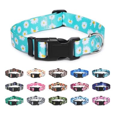 Suredoo Adjustable Dog Collar with Patterns, Ultra Comfy Soft Nylon Breathable Pet Collar for Small Dogs (XS, Blue Daisy) - Image 1
