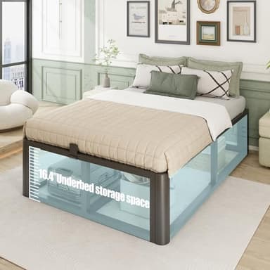 Firpeesy Metal Heavy Duty 18 inch Full Bed Frame with Rounded Corner and Headboard Hole Mattress Retainers 3500 LBS No Box Spring Needed Platform Noise Free Easy Assembly - Image 6