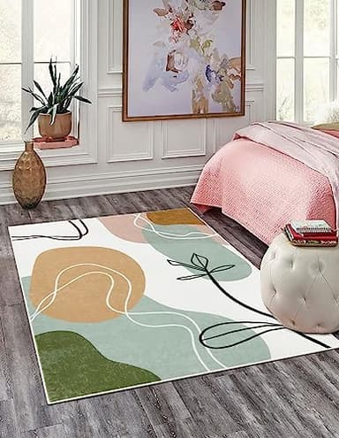 Wonnitar Boho Art 5x7 Rug, Washable Modern Abstract Living Room Area Rug, Minimalist Aesthetic Non-Slip Throw Rug for Bedroom, Non-Shedding Print Indoor Floor Carpet for Dorm Den (Art-Green,5'x7') - Image 7