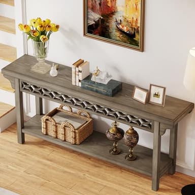 Tribesigns 70.8-Inch Solid Wood Long Console Table, Farmhouse Entryway Table with Storage, Narrow Sofa Table Grey Couch Table for Living Room Entryway Hallway (Gray) - Image 8