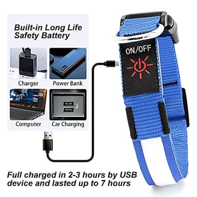 YFbrite Ultra Light Adjustable LED Dog Collar, Light up Dog Collars Rechargeable Glowing in The Dark Collars Visiblity & Safety for Small, Medium, Large Dogs (Blue, Large) - Image 2