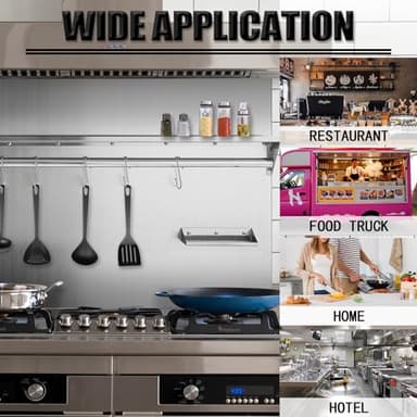 Atatod Range Backsplash, 36 x 29.5 Inch Range Hood Wall Shield with Built-in Storage Shelf & Hanging Rack, Stainless Steel Backsplash for Stove Easy Installation - Image 3