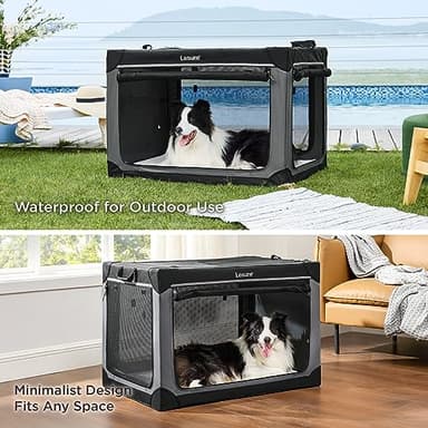 Lesure Soft Collapsible Dog Crate - 42 Inch Portable Travel Crate for Extra Large Dogs Indoor & Outdoor, 4-Door Foldable Pet Kennel with Mesh Windows, Grey - Image 2